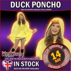 Smiffys ADULT MENS LADIES WATERPROOF FESTIVAL ANIMAL PRINT PARTY PONCHO - YELLOW DUCK