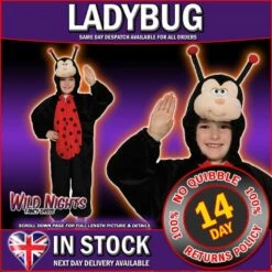 Wicked Childs Animal Costume Kids Fancy Dress Boys/Girls Onesie - LADYBUG