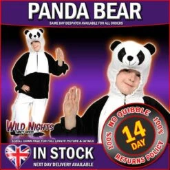 Wicked Childs Animal Costume Kids Fancy Dress Boys/Girls Onesie - PANDA- Small Age 3-4 Years