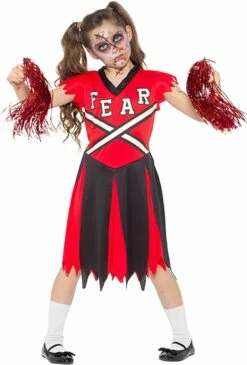 Girls Halloween Zombie Fearleader Fancy Dress Costume