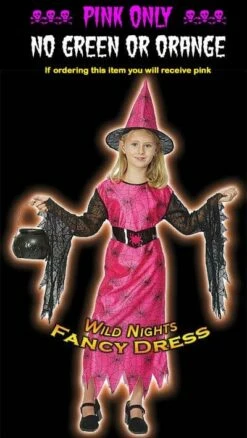HALLOWEEN FANCY DRESS FUN GIRLS TRENDY WITCH PINK LG Age 9-12