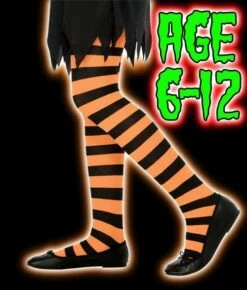 Smiffys HALLOWEEN # GIRLS WITCH TIGHTS ORANGE/BLACK AGE 6-12