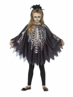 Halloween Voodoo Skeleton Poncho Fancy Dress Costume